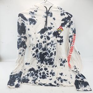Eighty Eight Black & White Tie-Dye Hoodie Shirt Jacket with Red Mushroom Patch